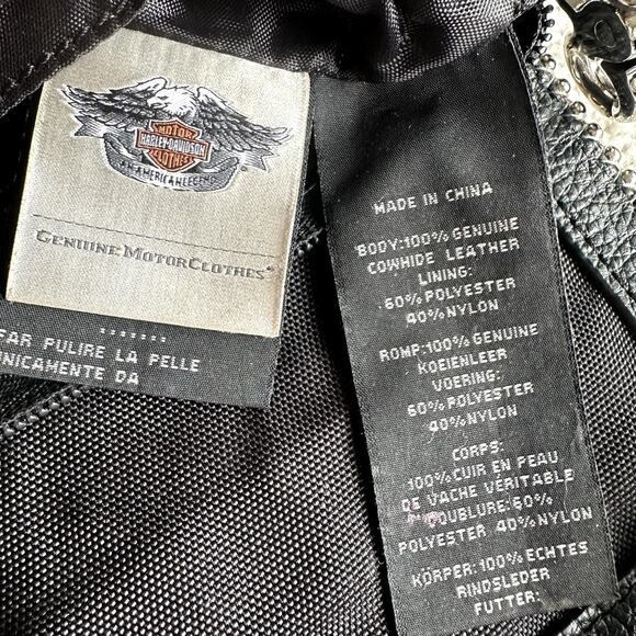 Harley Davidson Women Leather Crossbody Clutch Purse Bag Black Biker Beaded Trim - Picture 5 of 7